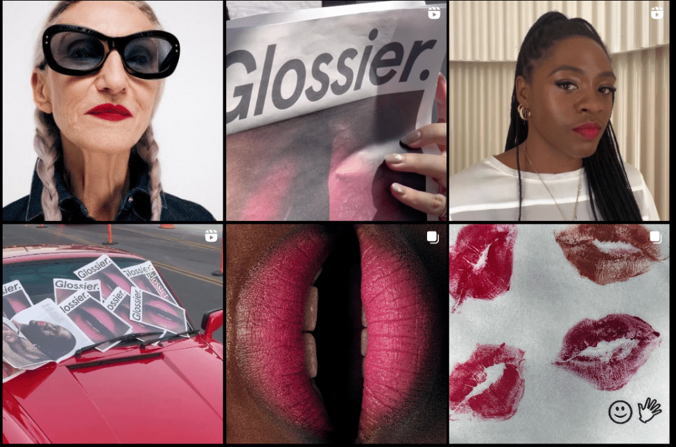 Screenshot of Glossier's Instagram Feed showing lips in marketing campaign.