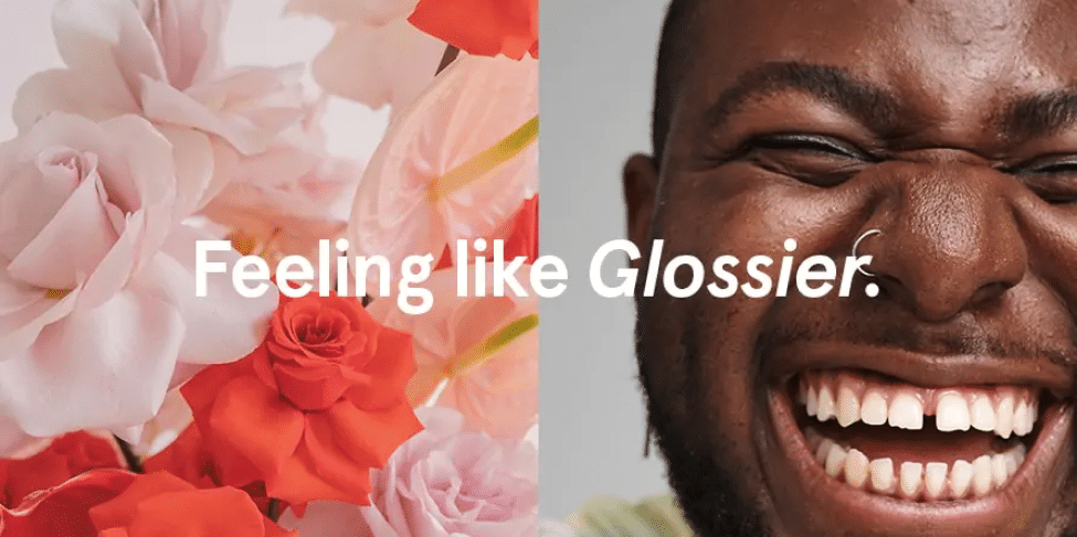 Campaign image from Glossier. Overlaid text says 