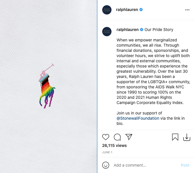 Ralph Lauren Pride Month Instagram Post
